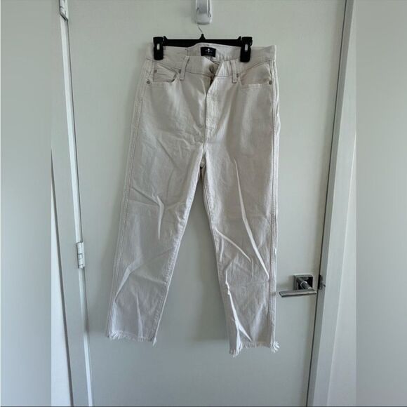7 For All Mankind New High Waist Straight Leg Raw Hem Jeans White Size 31 - Picture 4 of 12